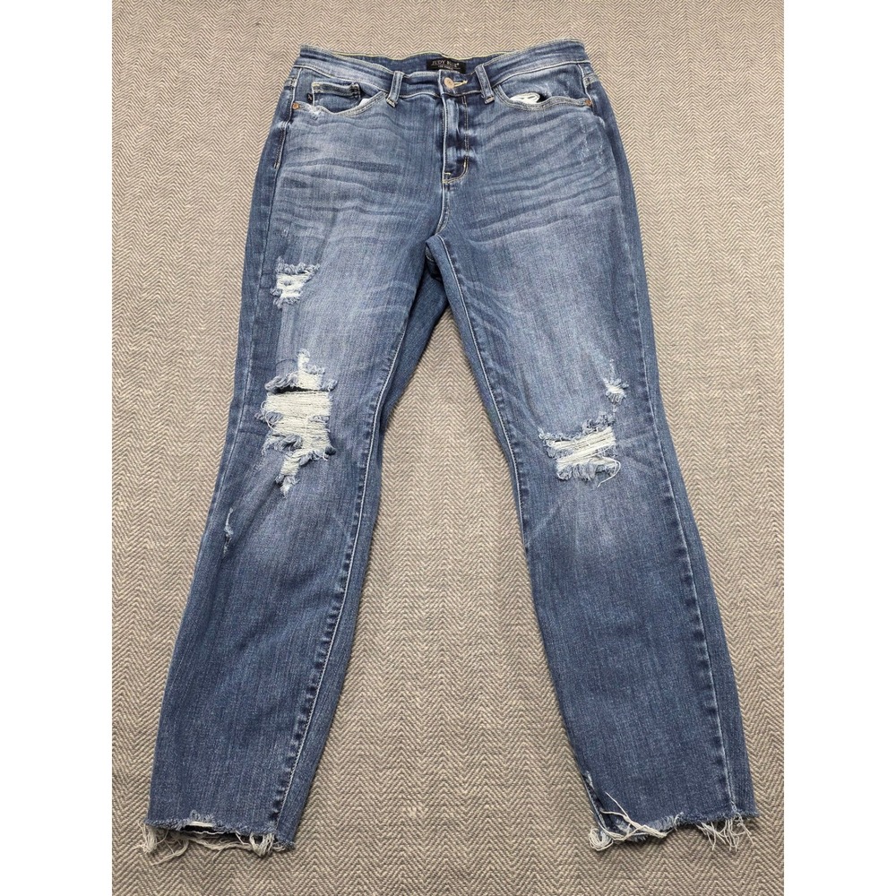 Judy Blue Distressed Ripped Relaxed Fit Jeans Women Size 7 28 Blue Denim